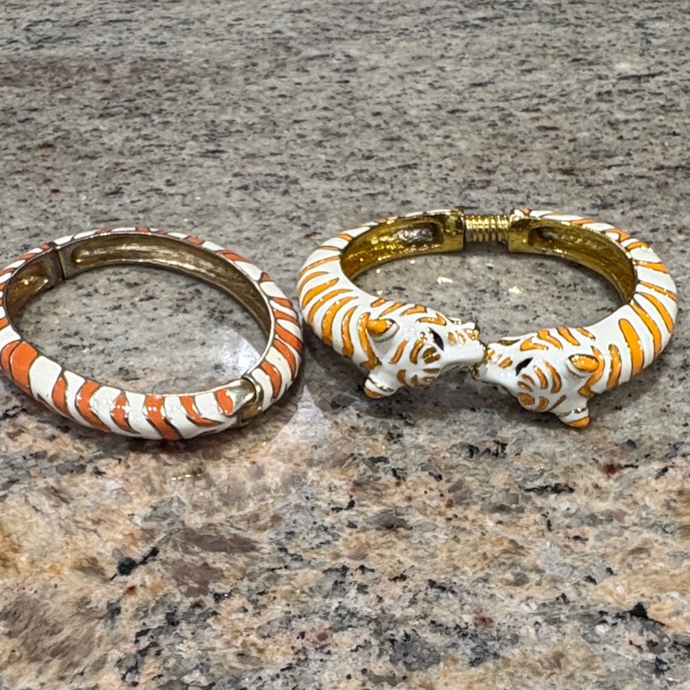 Orange and White Tiger Bangle Bracelets